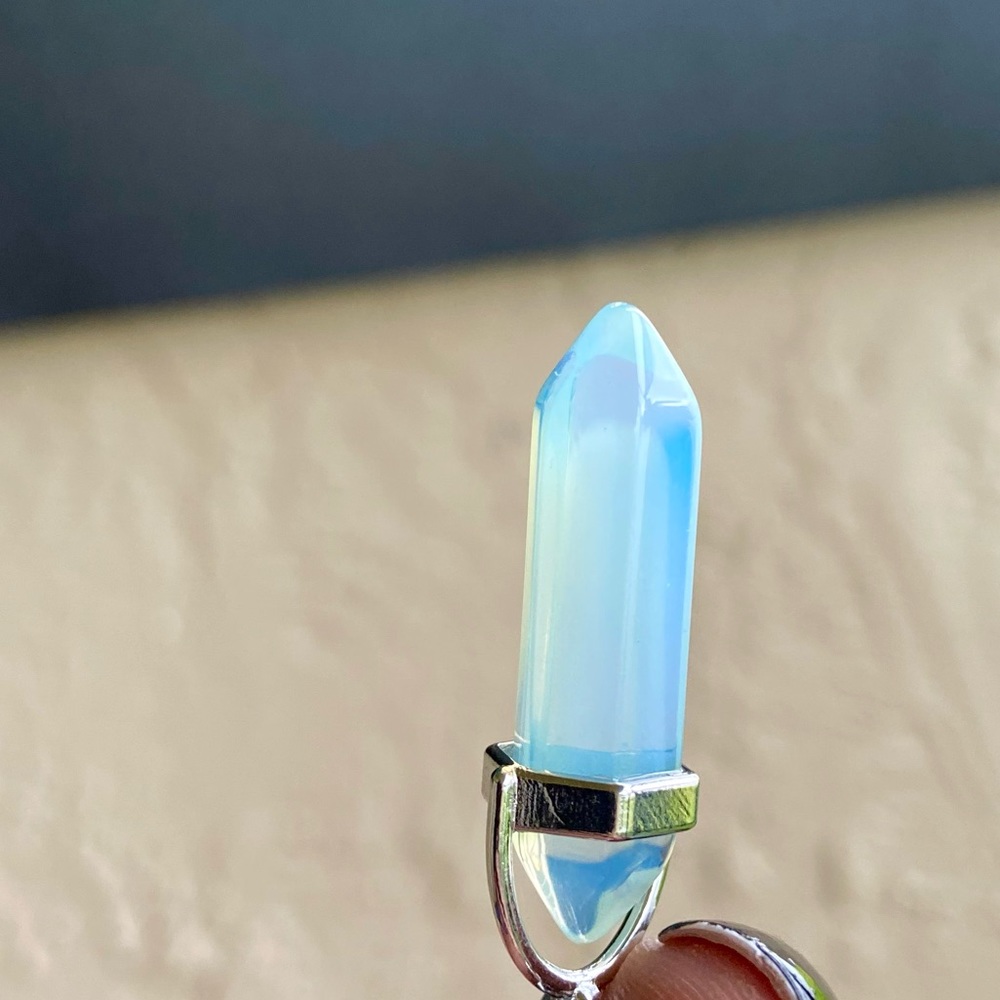 Stainless steel choker with blue iridescent opalite bullet charm boho goth - Picture 8 of 11